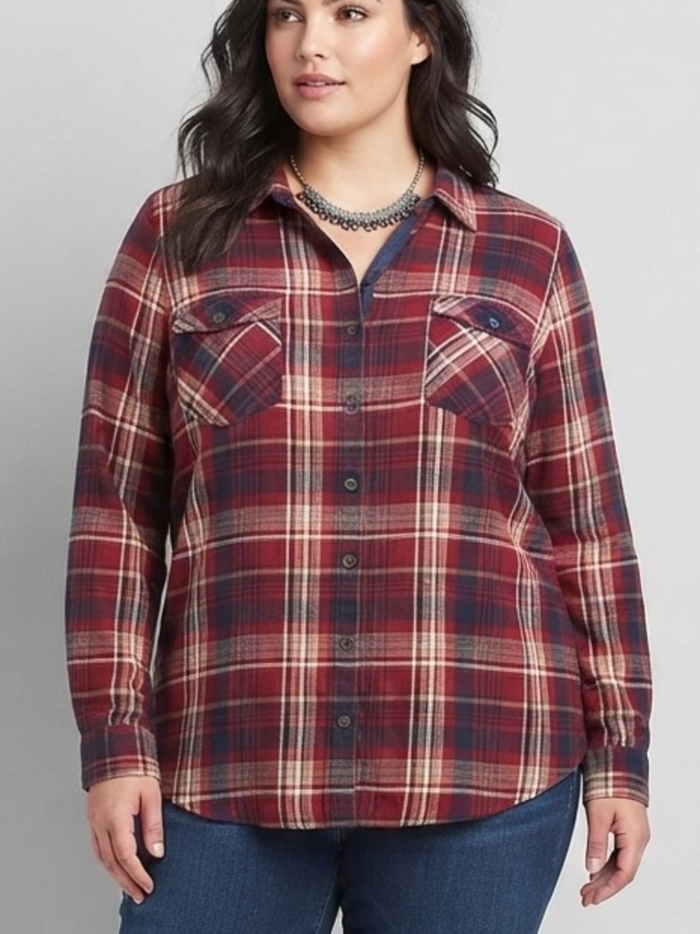 DB ESTABLISHED 1962 Red & Navy Plaid Button-Up Shirt Lace Yoke Size XL